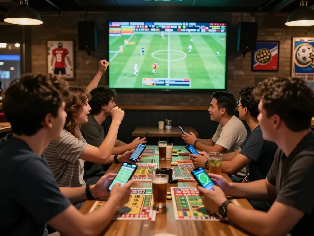 Engaging sports fans placing bets on the 888vnd platform during a live football match.