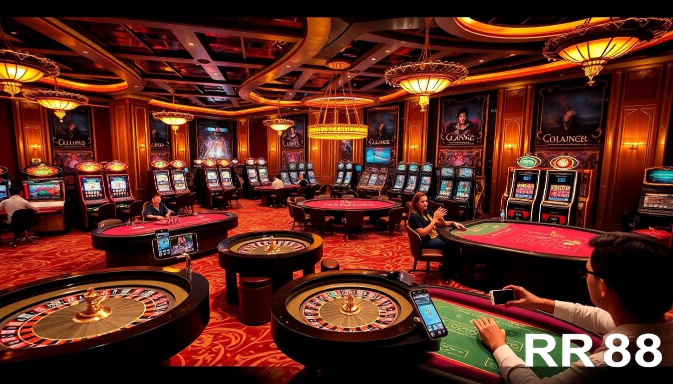 Engage with thrilling games at Trang game RR88's online casino, showcasing roulette and poker.