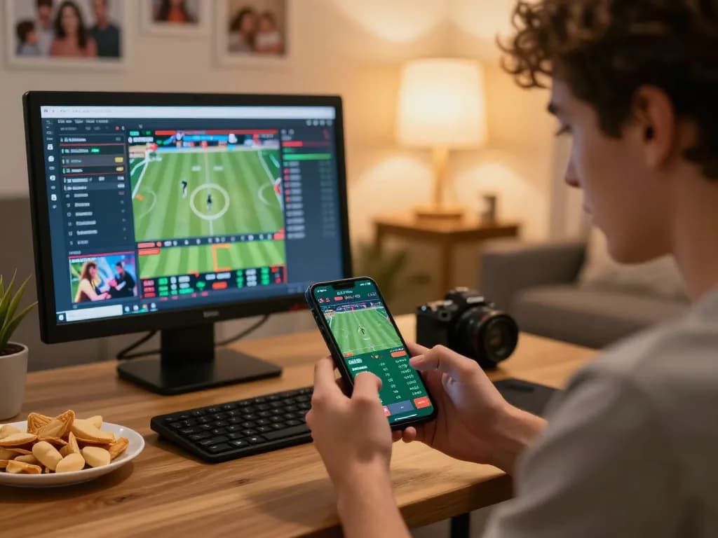 Engaging gaming session as Vin88 users place bets on a smartphone, viewing live sports action and odds.