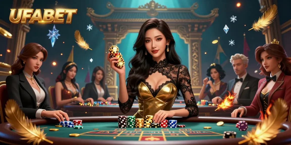 Experience the excitement of UFABET with a glamorous baccarat game featuring a beautiful Asian dealer.