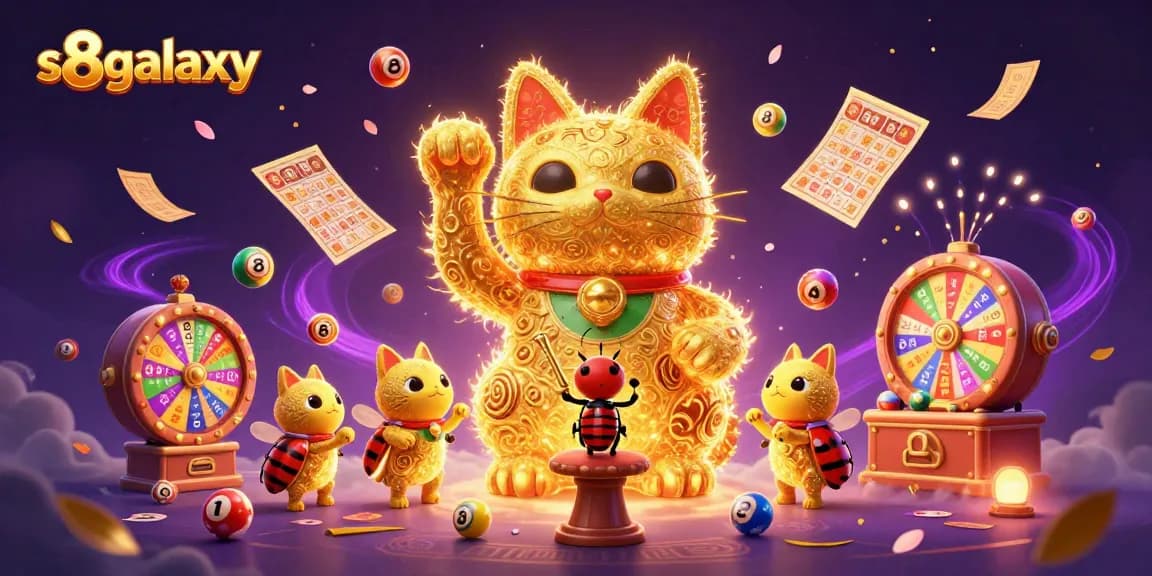 Experience thrilling wins at s8galaxy with vibrant symbols and a dynamic lucky cat in action.