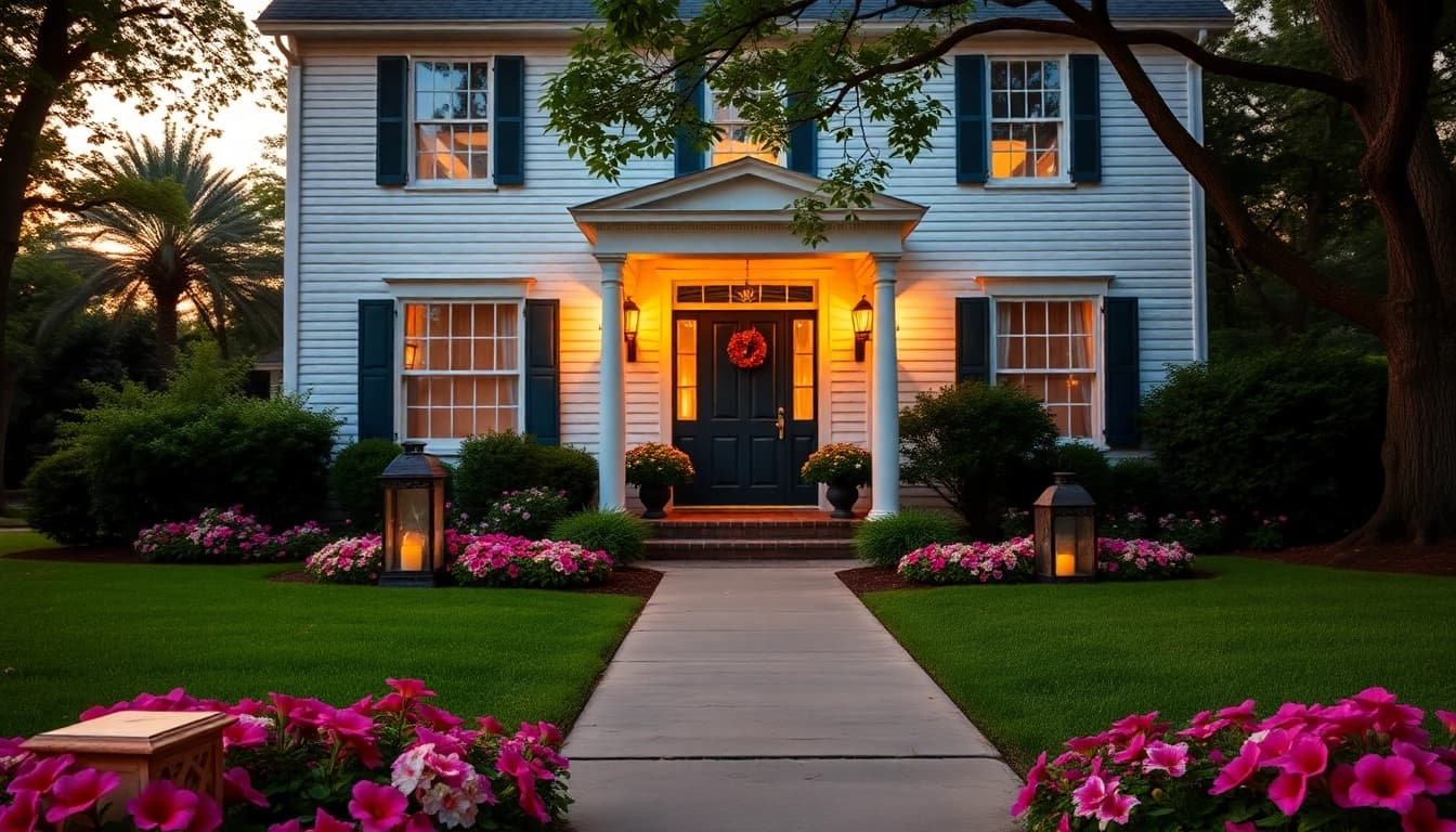 Revamped colonial home renovation with restored details and inviting landscaping.