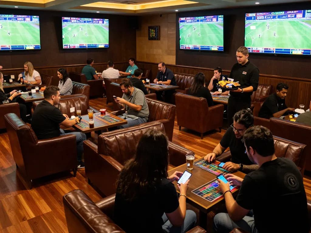 Spectators thrill in a sports betting lounge while analyzing soi keo nha cai odds on screens