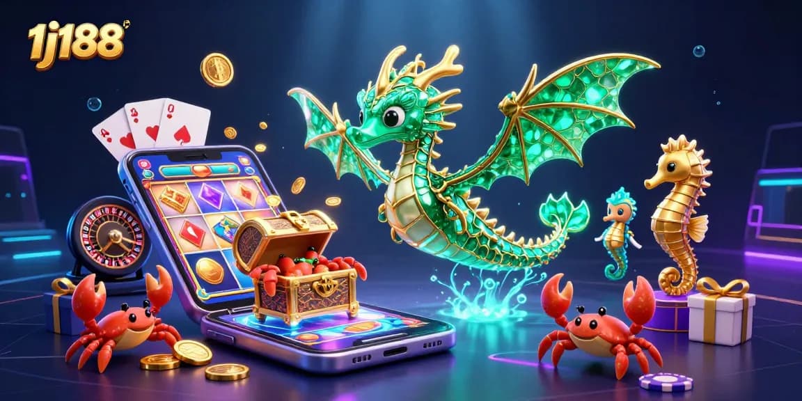 Win exciting jackpots and bonuses with 1j188 in a vibrant casino world of emerald dragons and slot games.