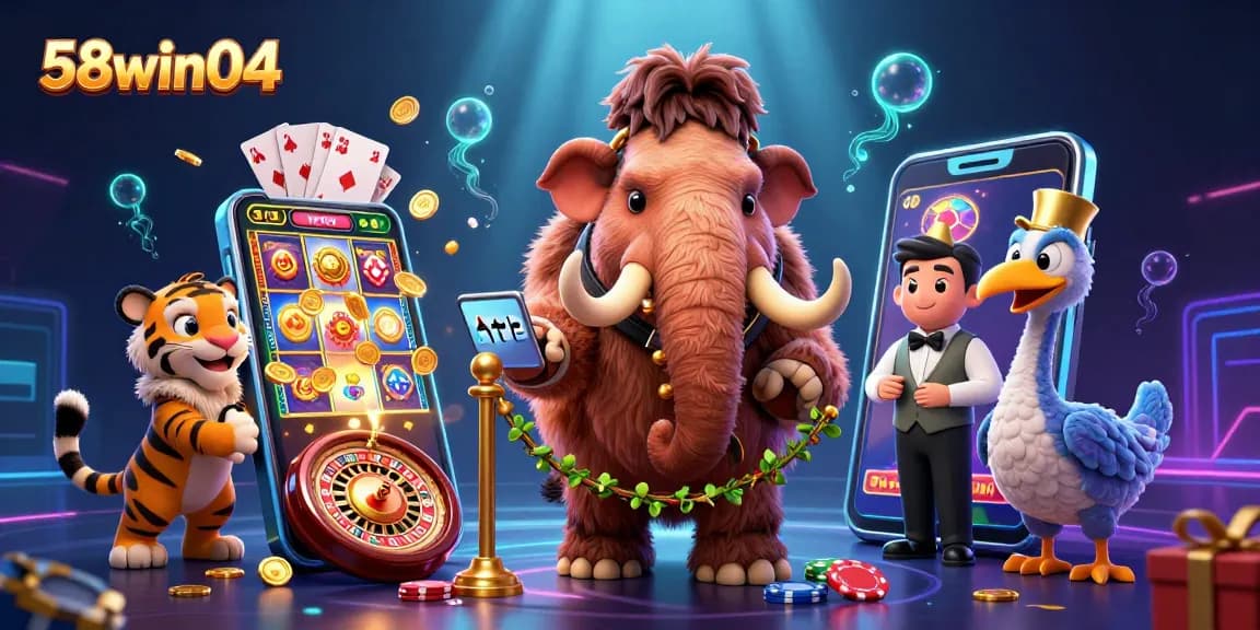 Experience the thrilling casino environment of 58win04 with vibrant characters and rich gaming elements.