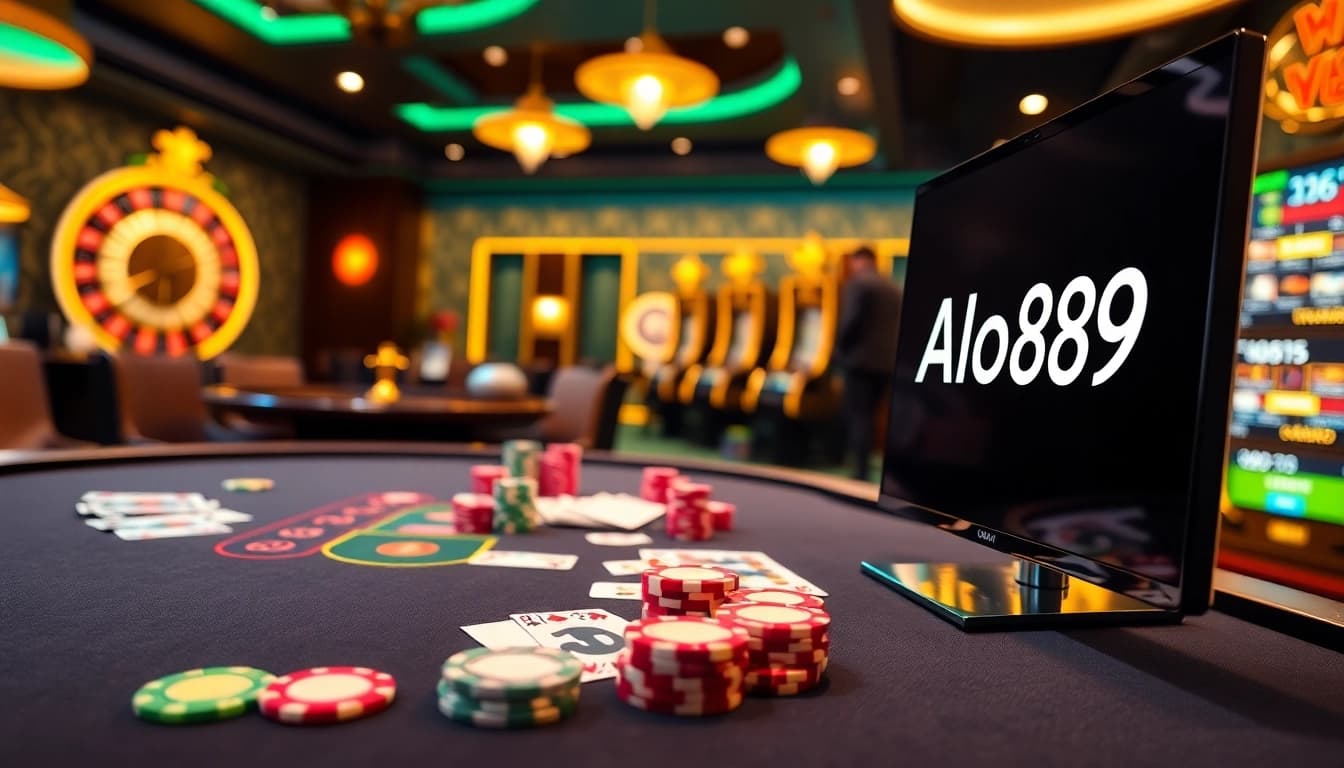 Alo789 players engaging with exciting casino games in a luxurious online gambling environment.