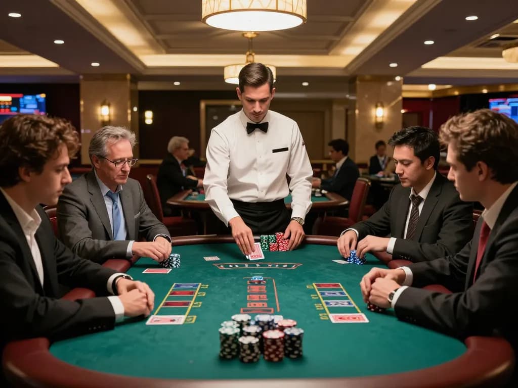 Players at a blackjack table strategizing bets while tải hitclub app for better gameplay.