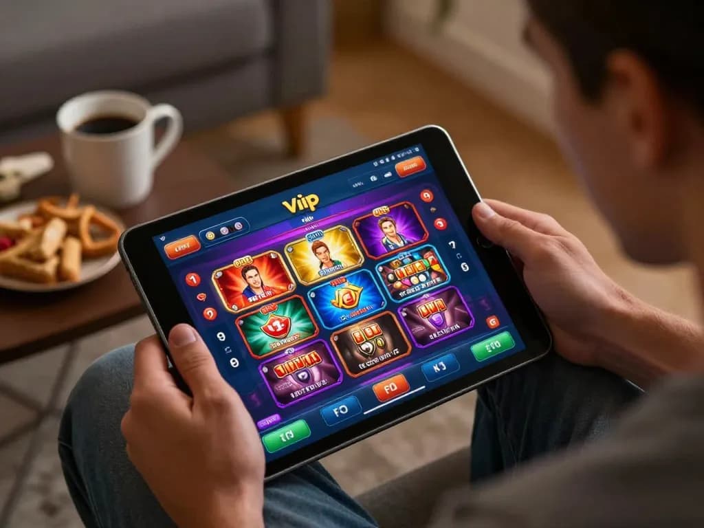 Player engaging with the rik vip app during an online gaming session showcasing various slots and poker games.