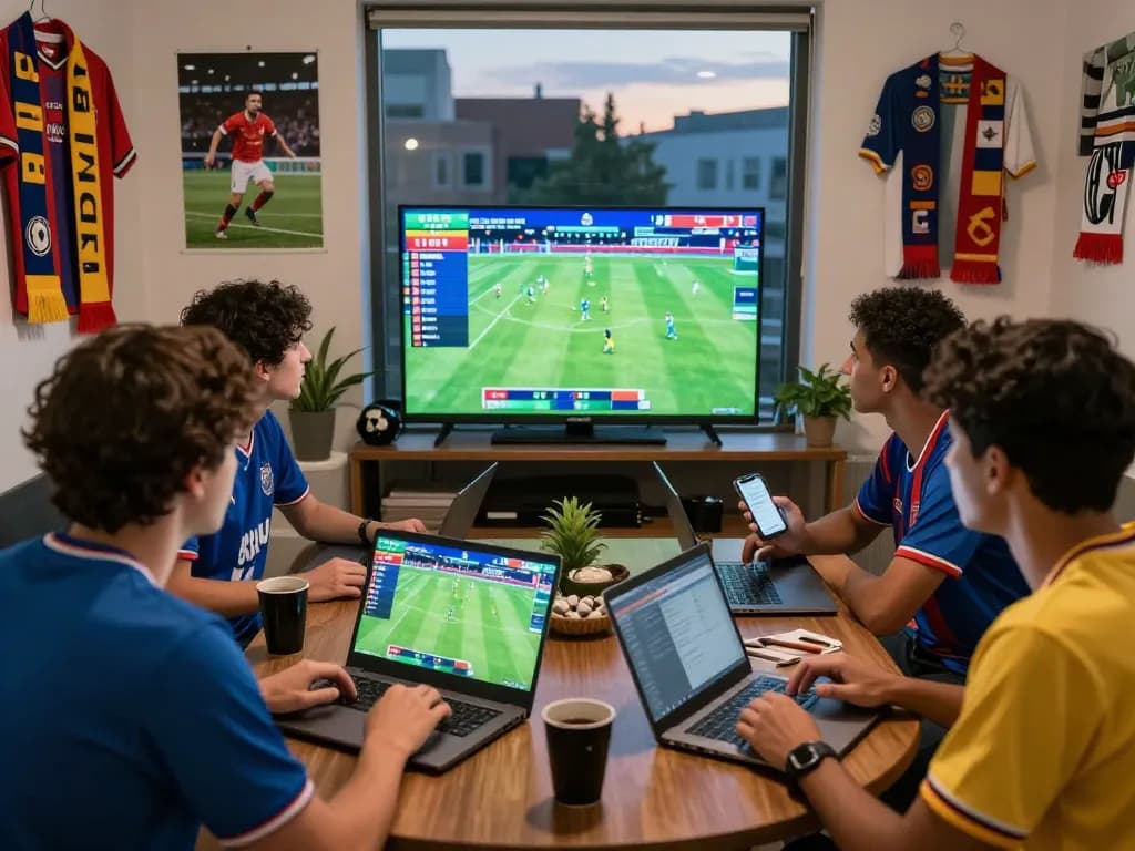 Engaged bettors analyzing odds on trang cá độ bóng đá in an exciting environment with vibrant sports decor.