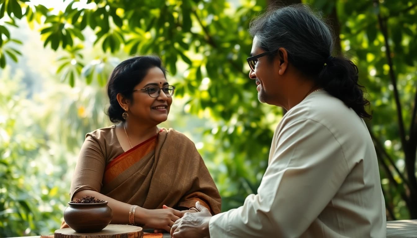 Experience an Ayurveda Consultation with an expert practitioner in a calming natural setting.