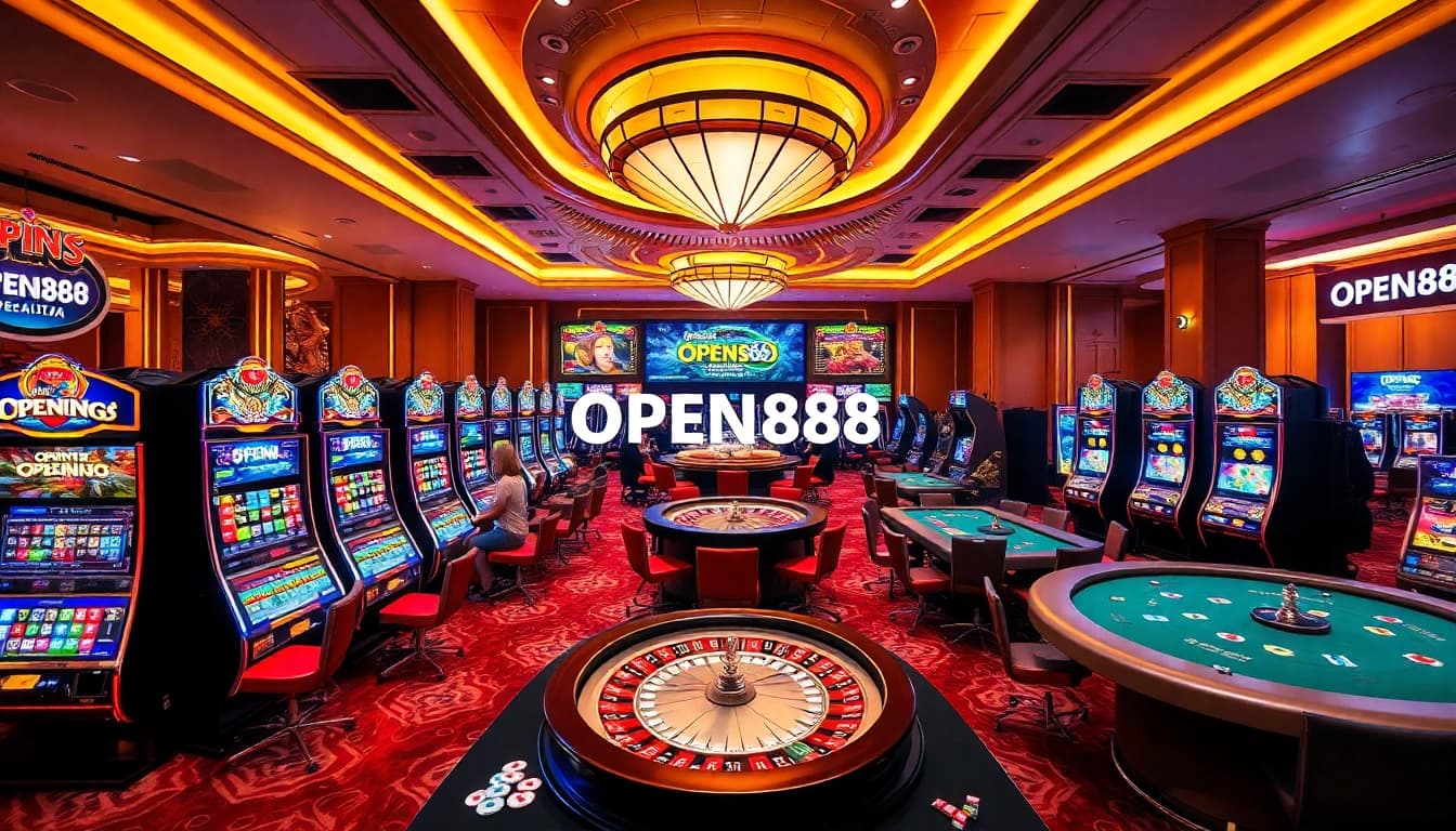 Experience the excitement of OPEN888 in a vibrant casino environment filled with games and winners.