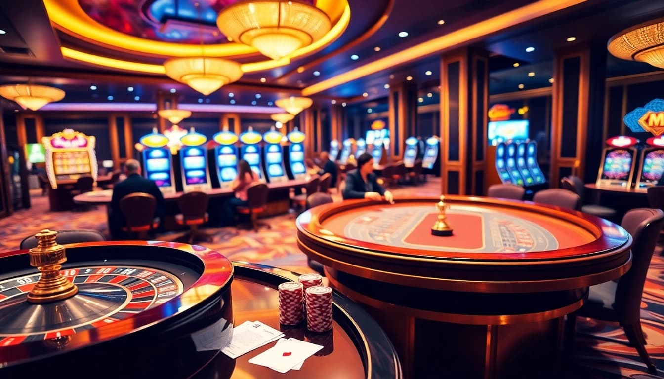 Engage with top games at Nhà Cái 68VIP in a luxurious casino setting featuring vibrant gaming tables.