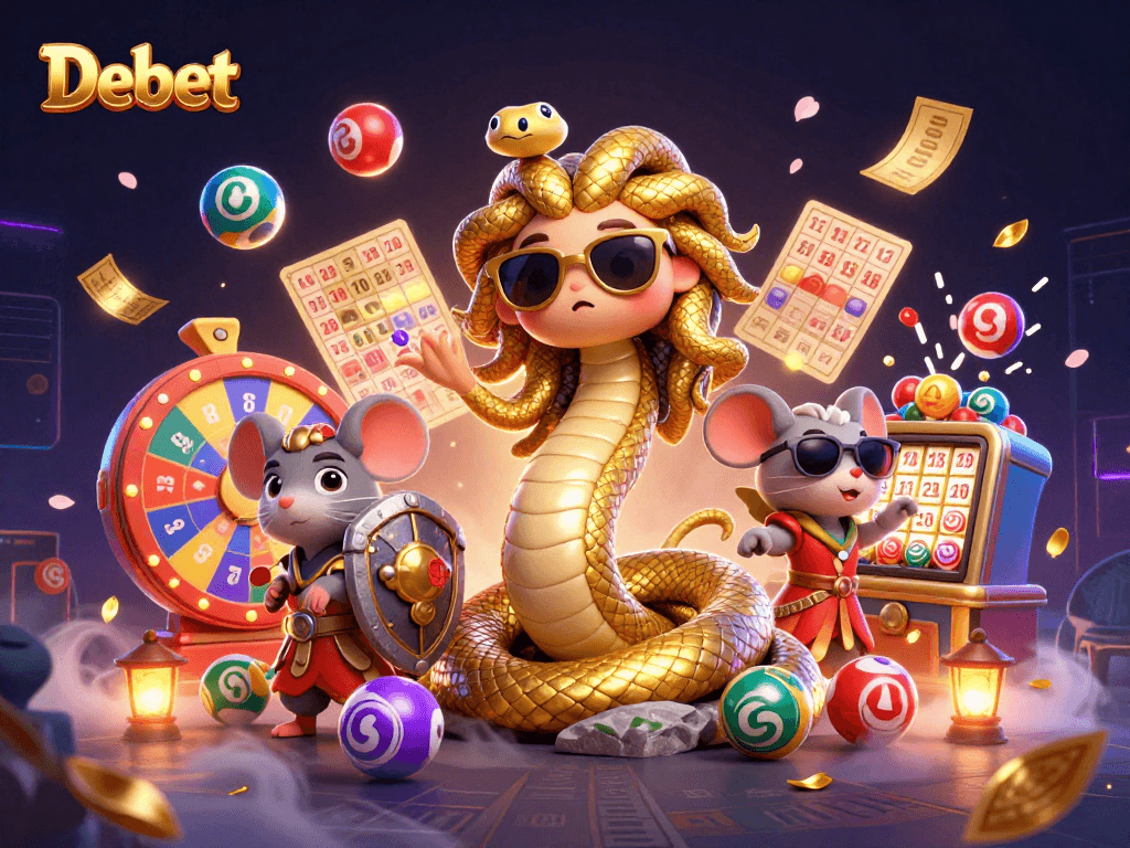 Experience the thrill of Debet's online gaming with a lively scene filled with lottery excitement.