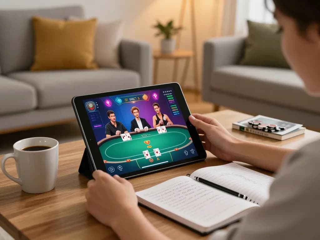 Engaging poker gameplay on 123b tablet showing dynamic betting options in cozy setting