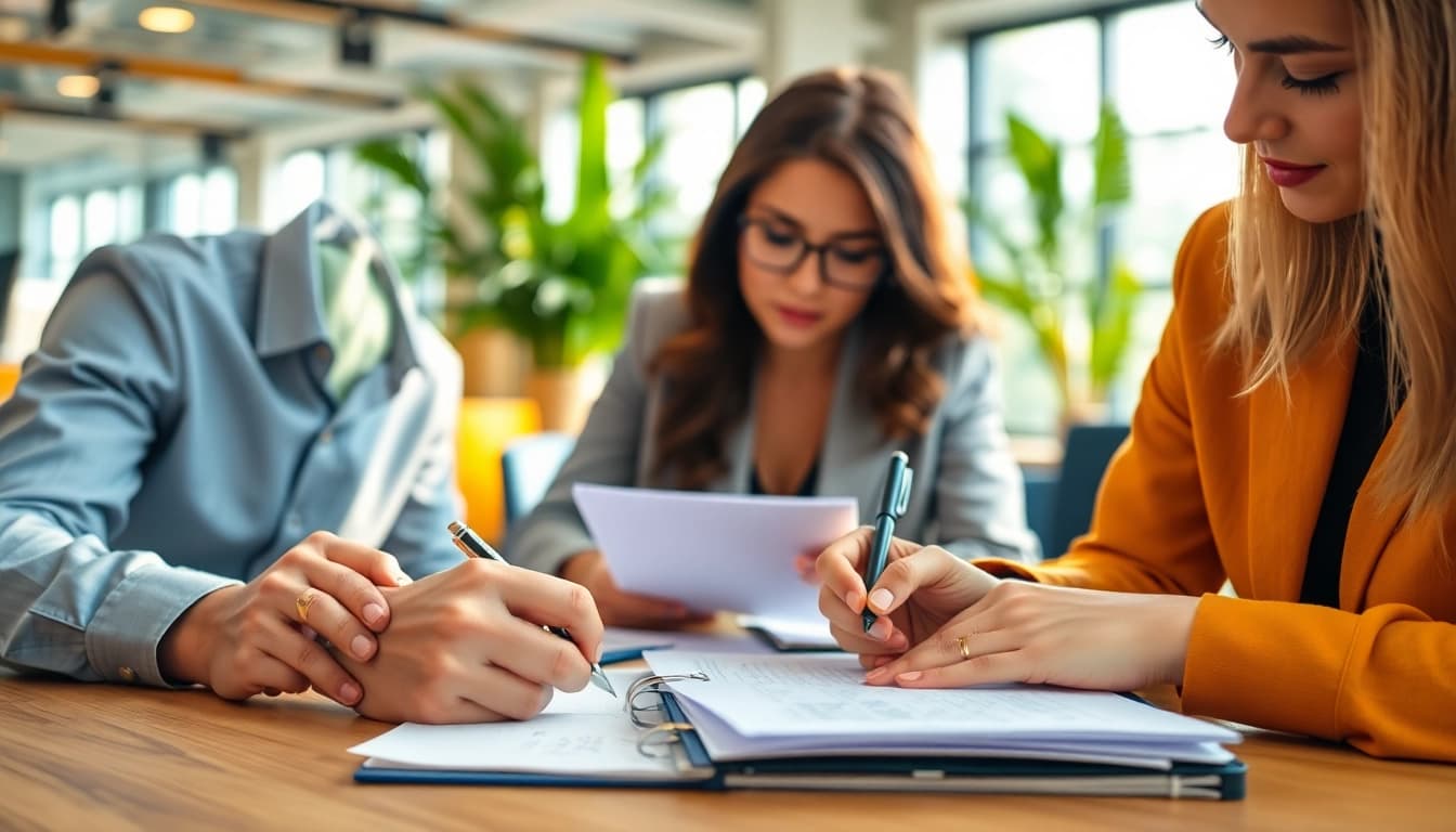 Captivating scene of individuals completing the eta uk application form in a modern office.