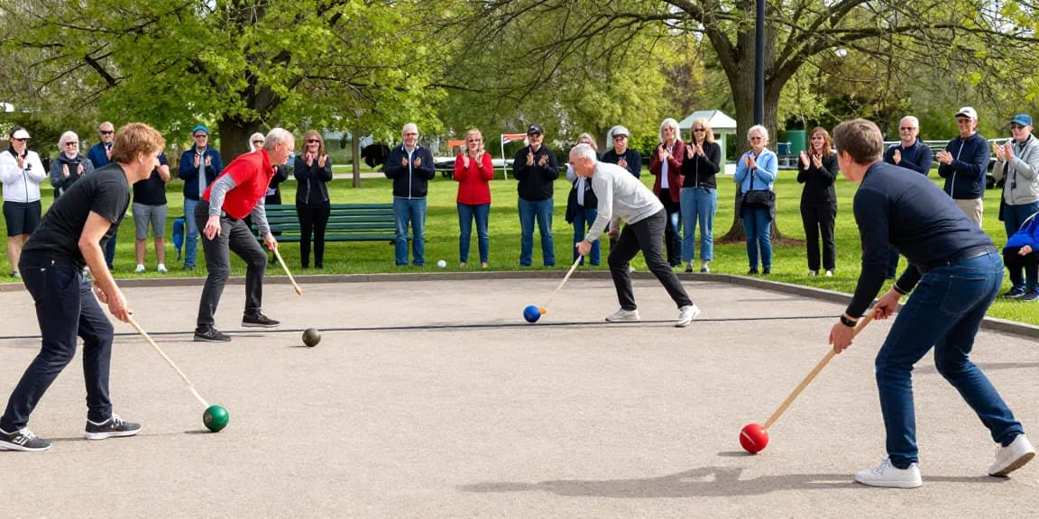 Exciting petanque match at fopikotabanjarma.org, showcasing community engagement in a sunny park.