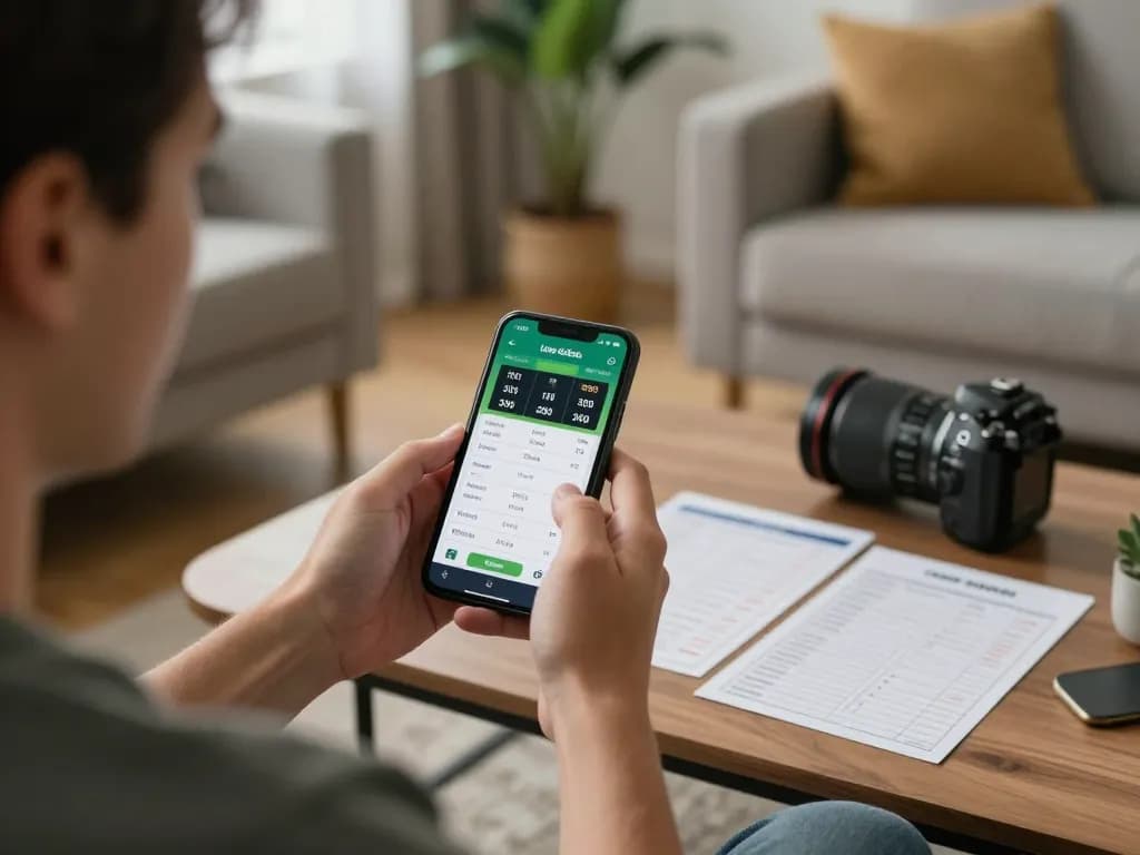 Kèo nhà cái hôm nay displayed on a smartphone during home betting session with odds and slips.