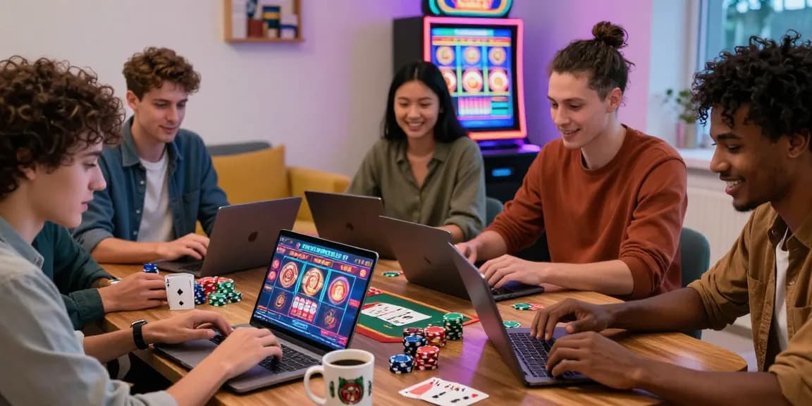 Players enjoying a casual gaming session from home on https://crownwoods.org.uk/, surrounded by casino elements and engaging excitement.