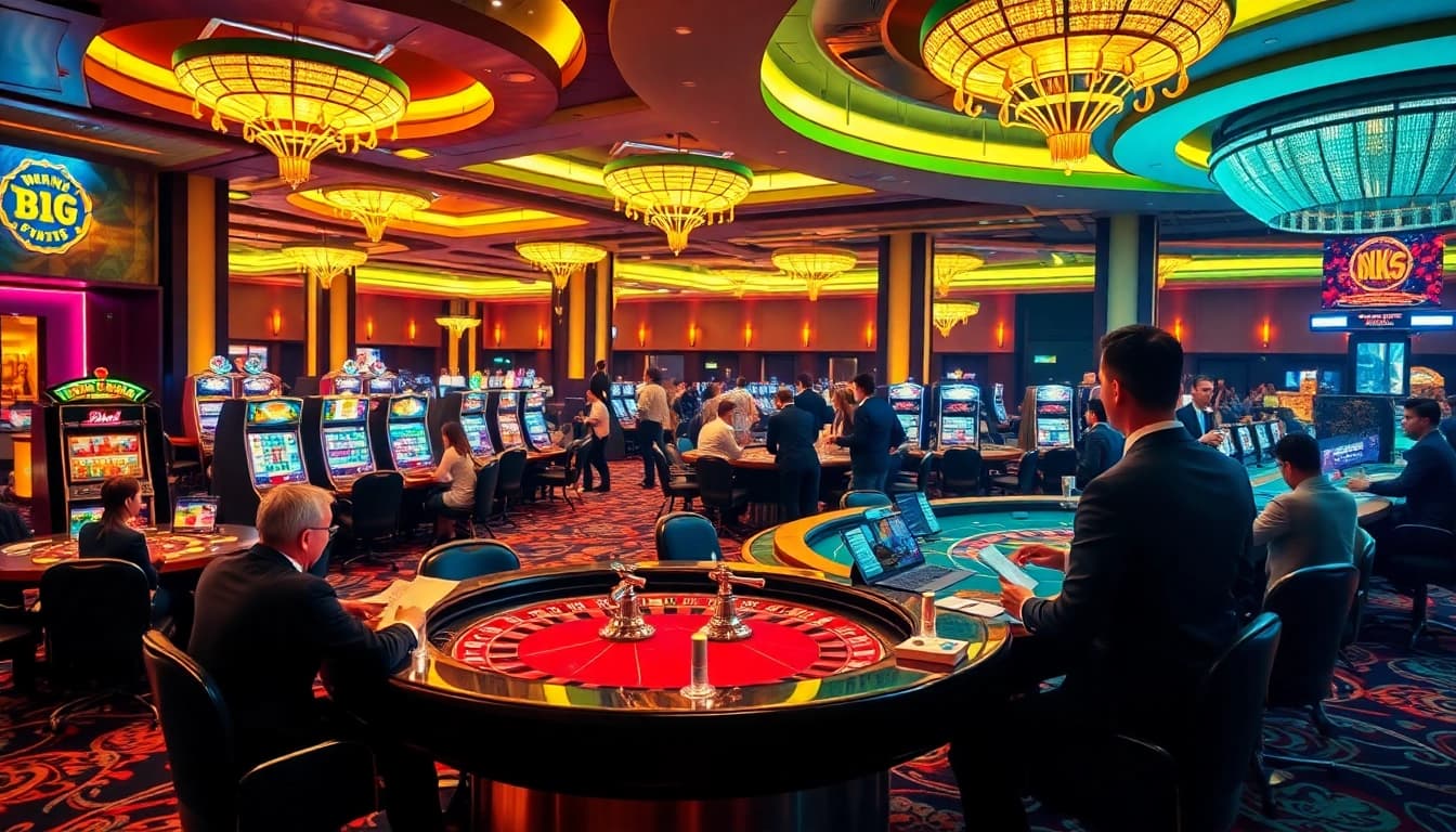 Exciting casino gaming scene showcasing KK55.nl with players at poker and roulette tables.