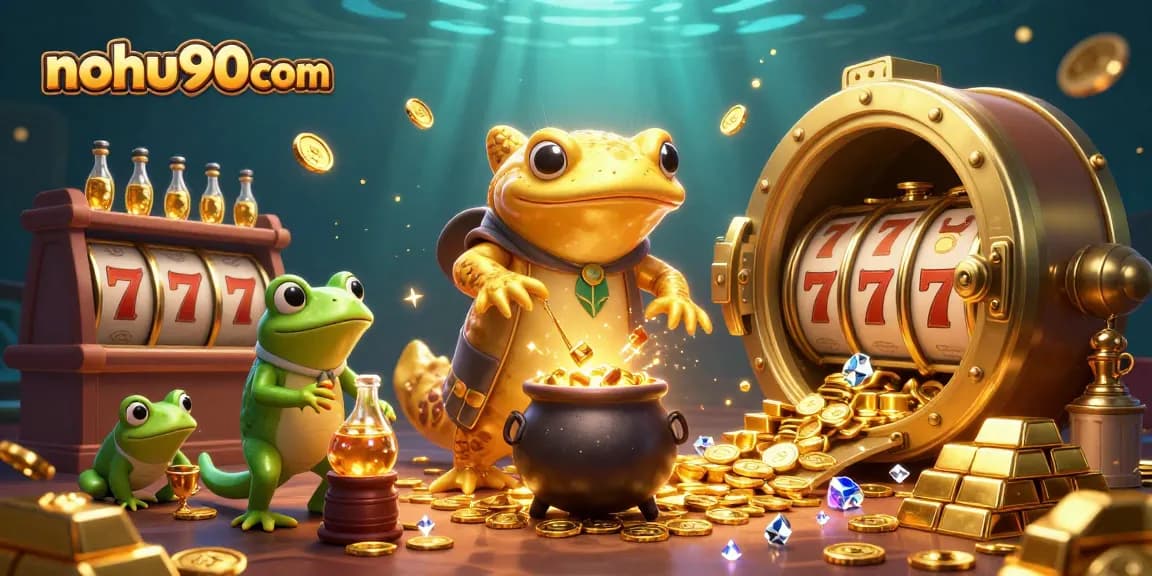 Experience thrilling jackpots at nohu90com in a vibrant casino scene with golden winnings.