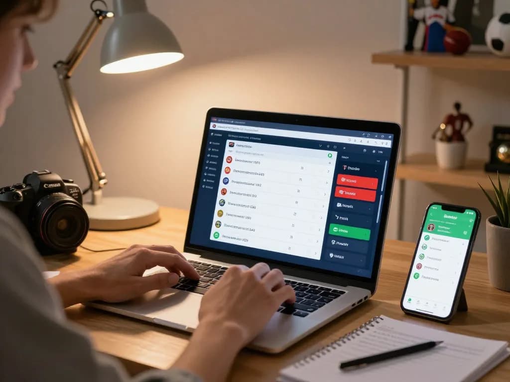 Engaging home sports betting scene showcasing qq88 live odds on a laptop and mobile app.