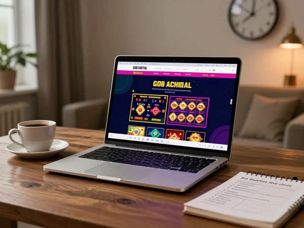 Player engaging with GO8 CAPITAL online casino on a stylish laptop, showcasing strategic gaming environment.