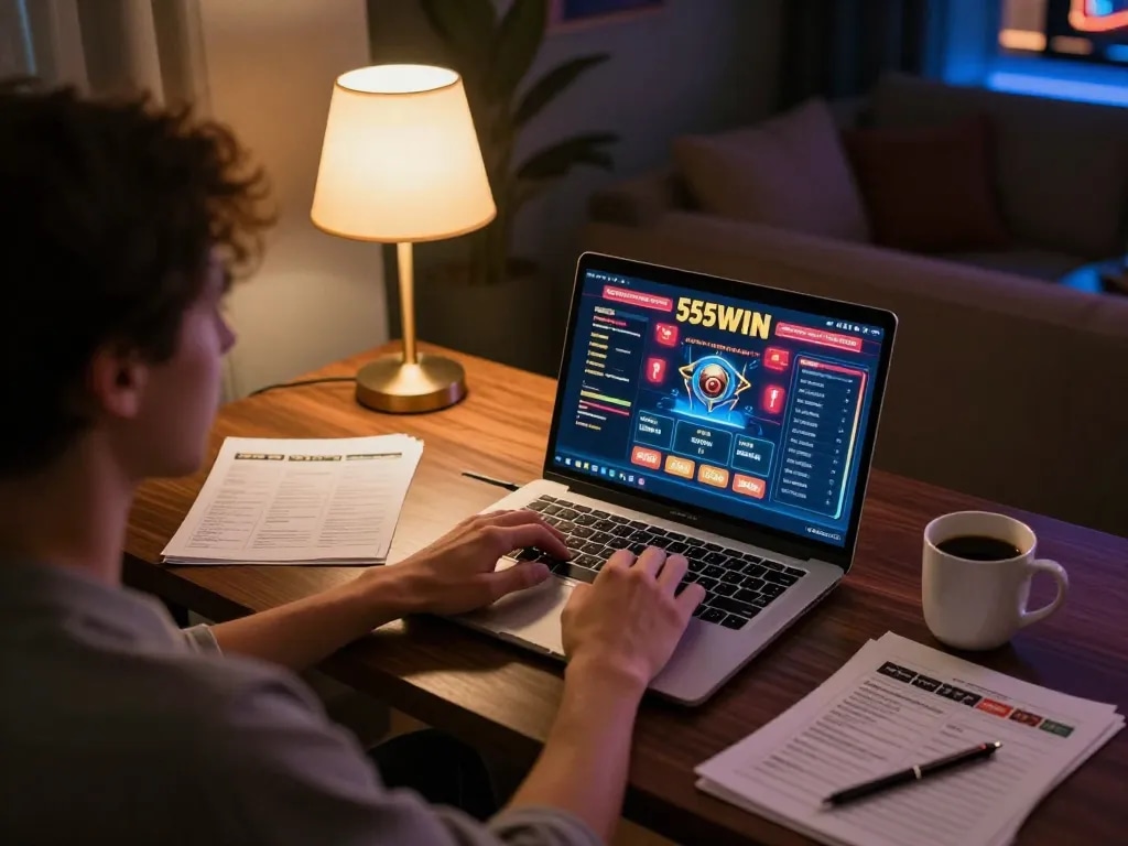 Player engaging with the 555WIN online casino gaming interface for an immersive gambling experience