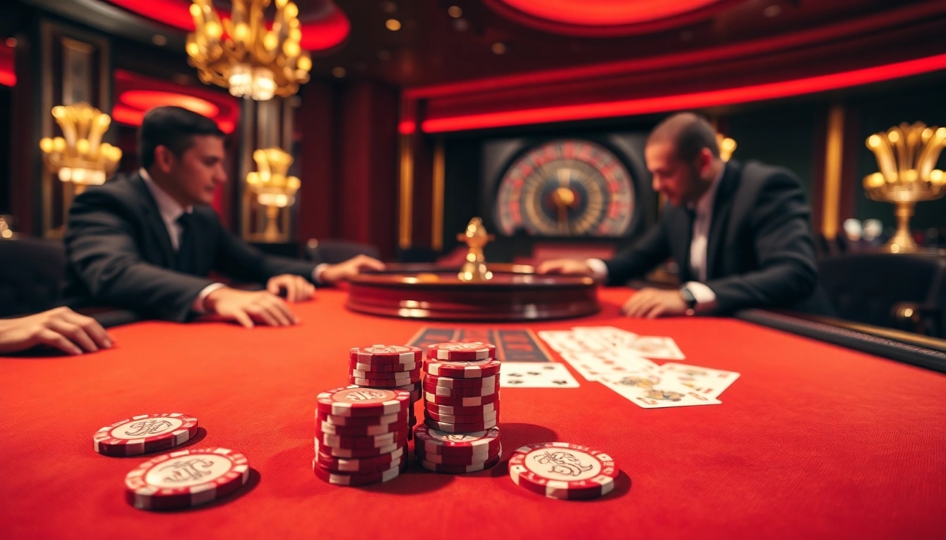 A high-stakes poker game scene at https://jbo.center/ featuring luxury poker chips and cards.