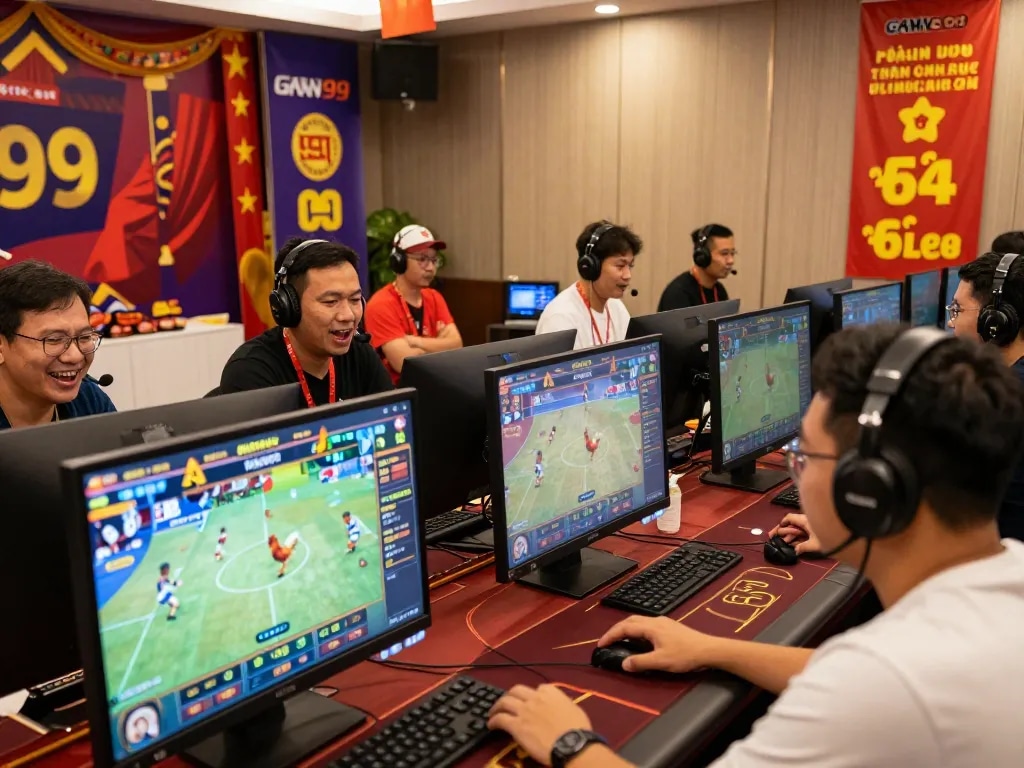 Players enjoying the thrilling experience of Gavn99 online cockfighting and casino games.