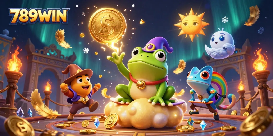 Experience the excitement of 789WIN with golden coins raining down in this vibrant casino scene.