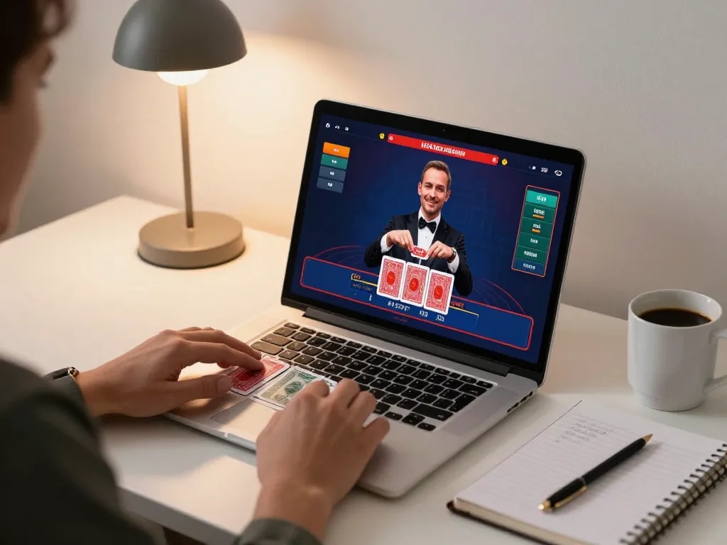 Engaging in LINK G28 live dealer games on a laptop in a cozy gaming setup.