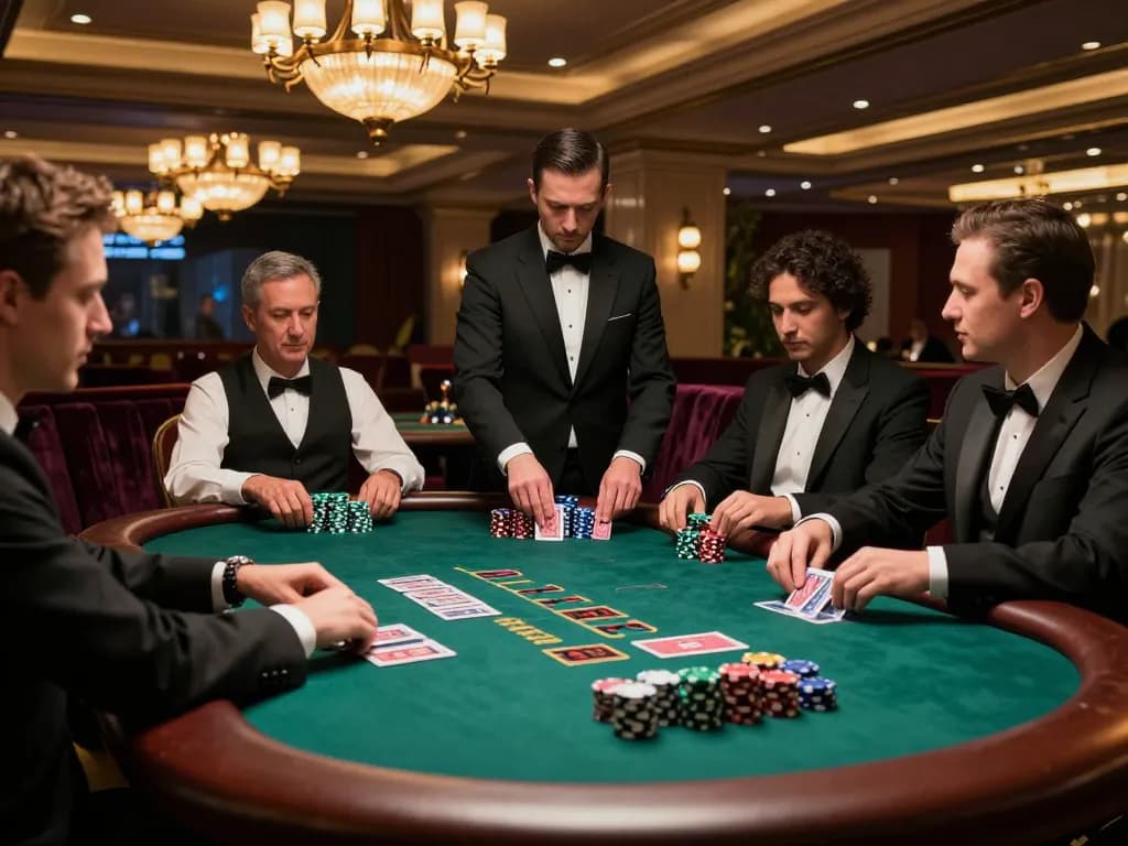 Players strategizing at c168 blackjack table under luxurious lighting in a vibrant casino.