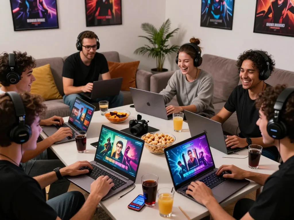 Engaging scene of players enjoying sex games together in a cozy living room.