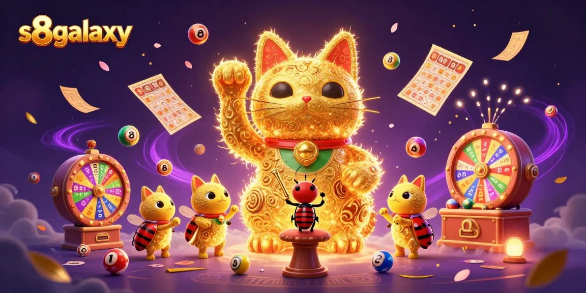 Experience thrilling wins at s8galaxy with vibrant symbols and a dynamic lucky cat in action.
