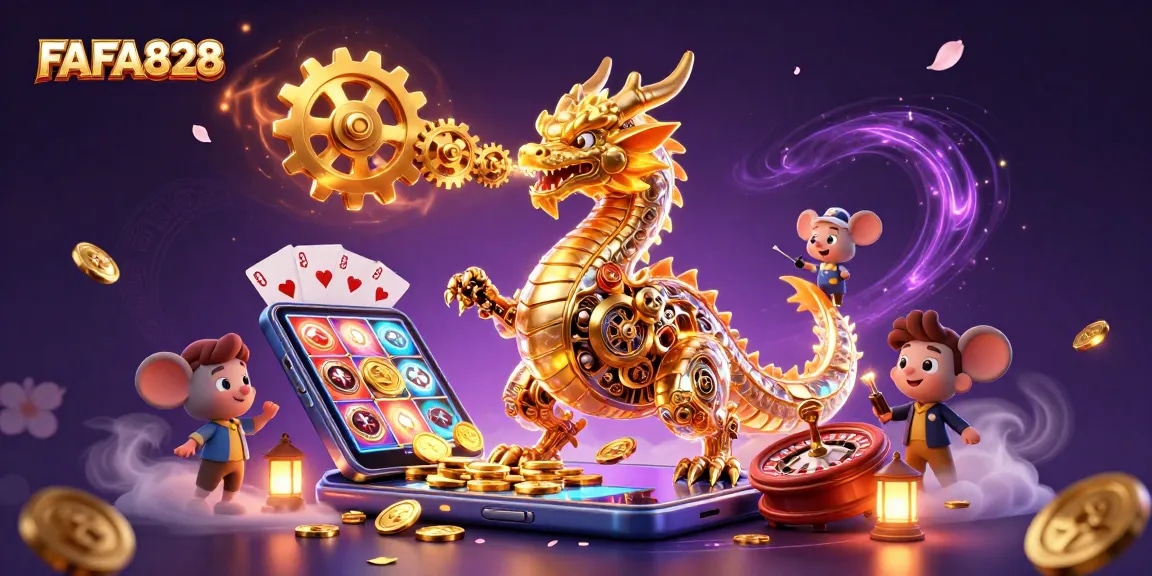 Experience thrilling wins with FAFA828's vibrant casino adventure featuring a golden dragon.
