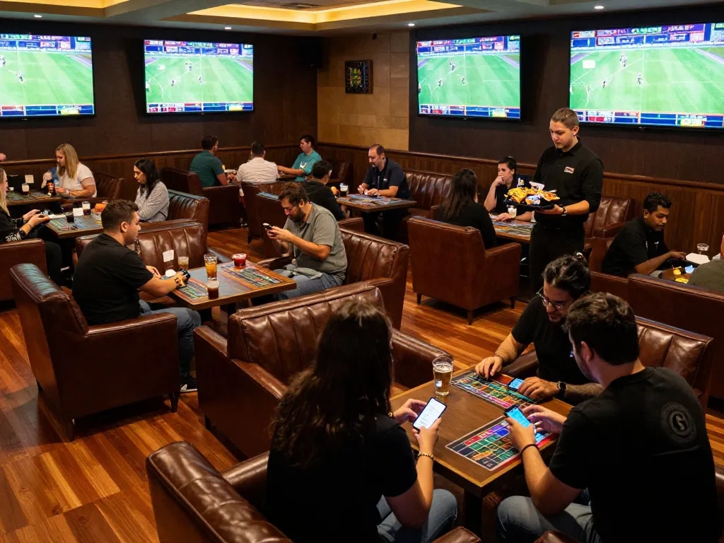 Spectators thrill in a sports betting lounge while analyzing soi keo nha cai odds on screens