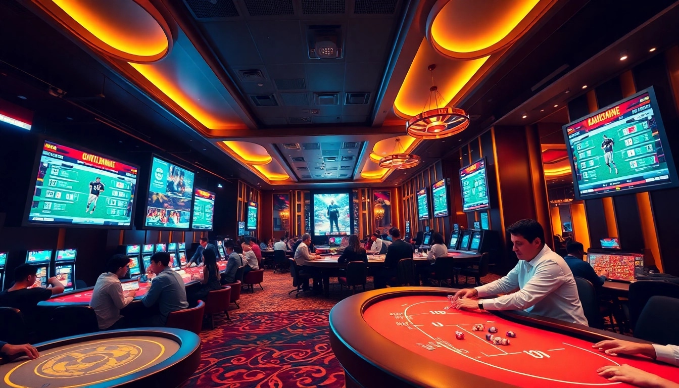 Experience the excitement of betting at okvipwin.live with players enjoying live casino games in a vibrant atmosphere.
