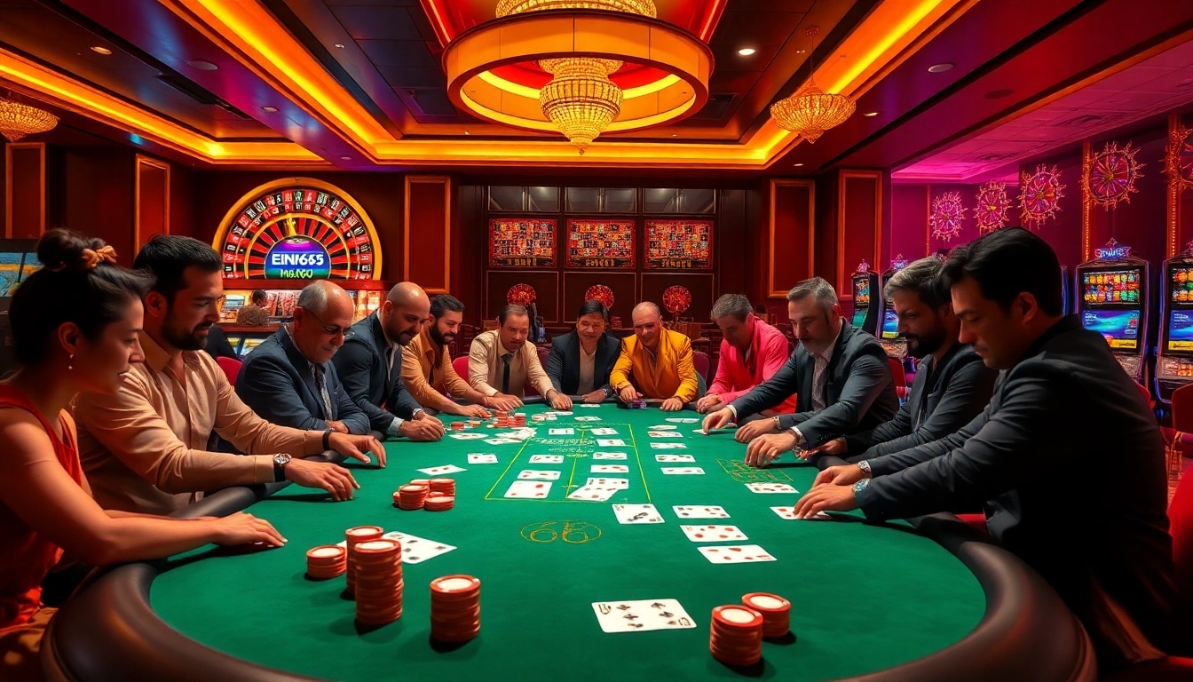 Experience high-stakes poker action at mm66's glamorous casino table with vibrant chips and cards.
