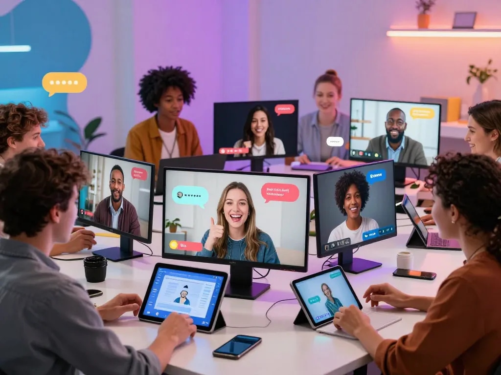 Interactive sexchat online scene with diverse avatars exchanging flirty messages in colorful chatroom.