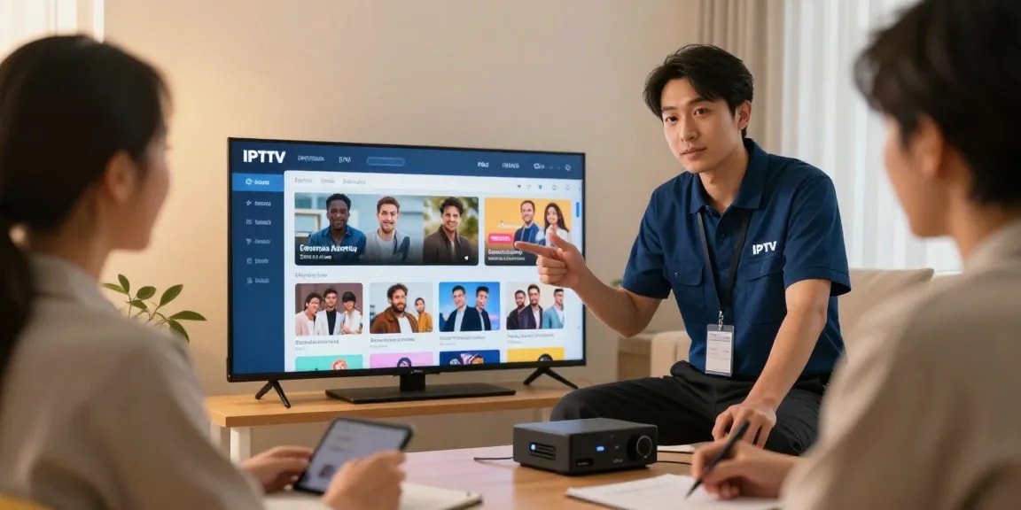 IPTV Services subscription discussion with a trusted local provider in a modern home.