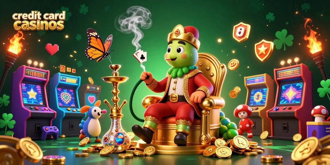 Experience the excitement of credit card casinos with a vibrant 3D digital illustration showcasing whimsical characters and casino elements.