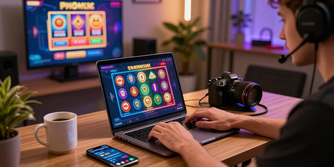 Exciting atmosphere of credit card casinos with player enjoying online games on a laptop