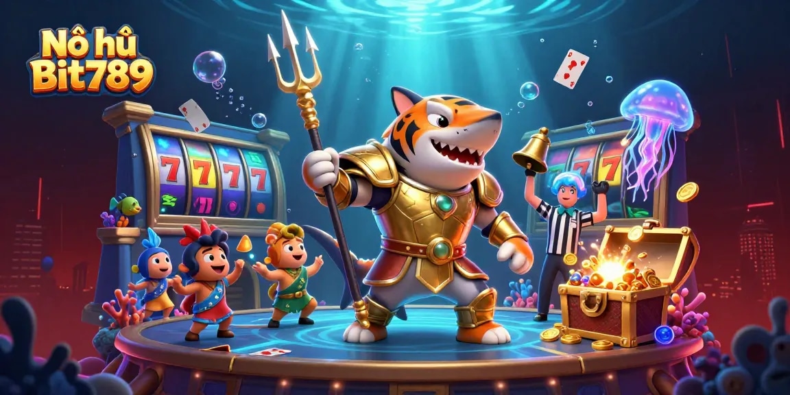 Nổ hũ Bit789 showcases thrilling slot reels and jackpots in an exciting underwater scene
