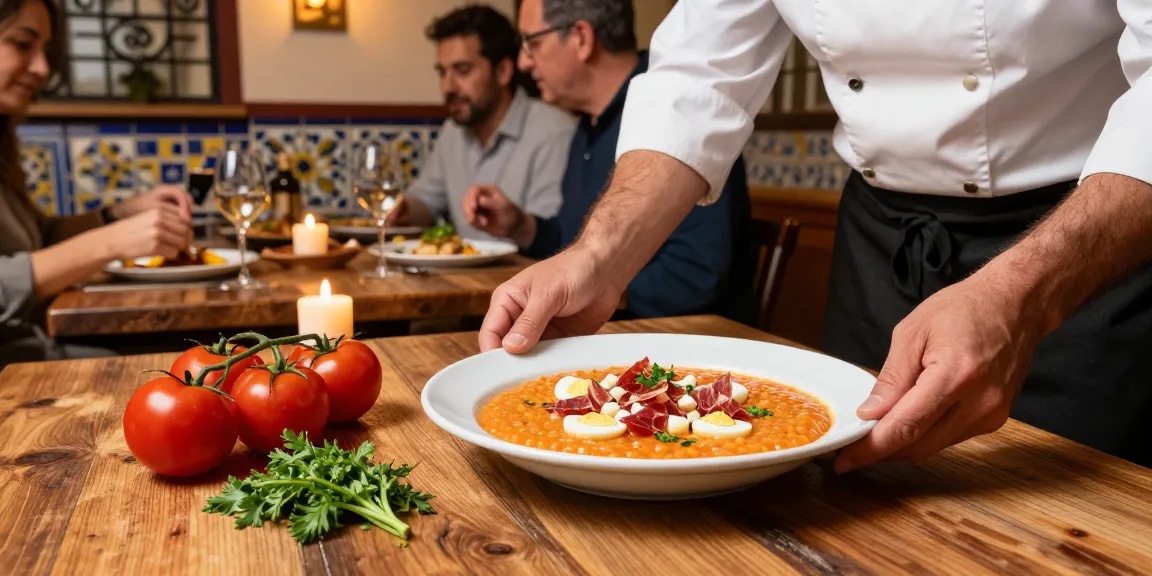 Discover the best salmorejo near me in a cozy Spanish restaurant with vibrant ingredients.