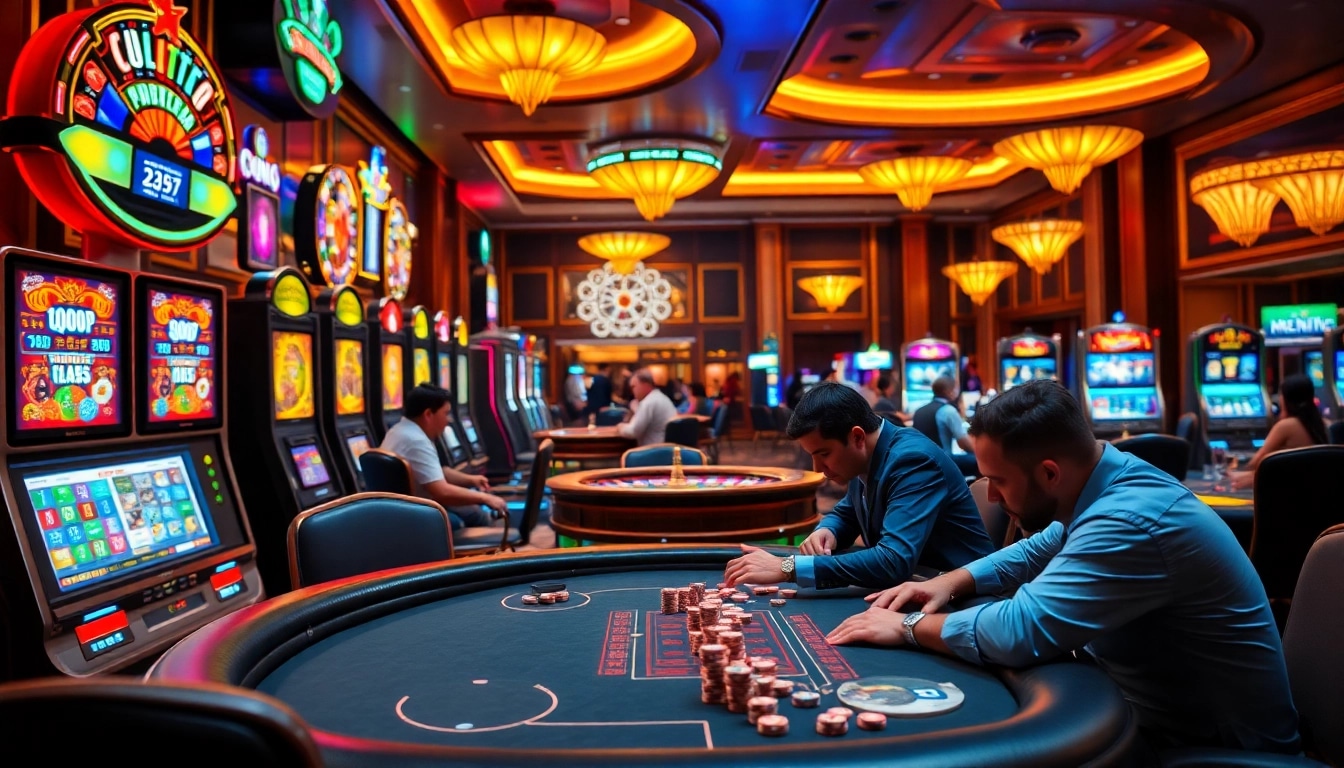 Engaging players at Nhà Cái 68VIP enjoying thrilling gambling action at a vibrant casino.