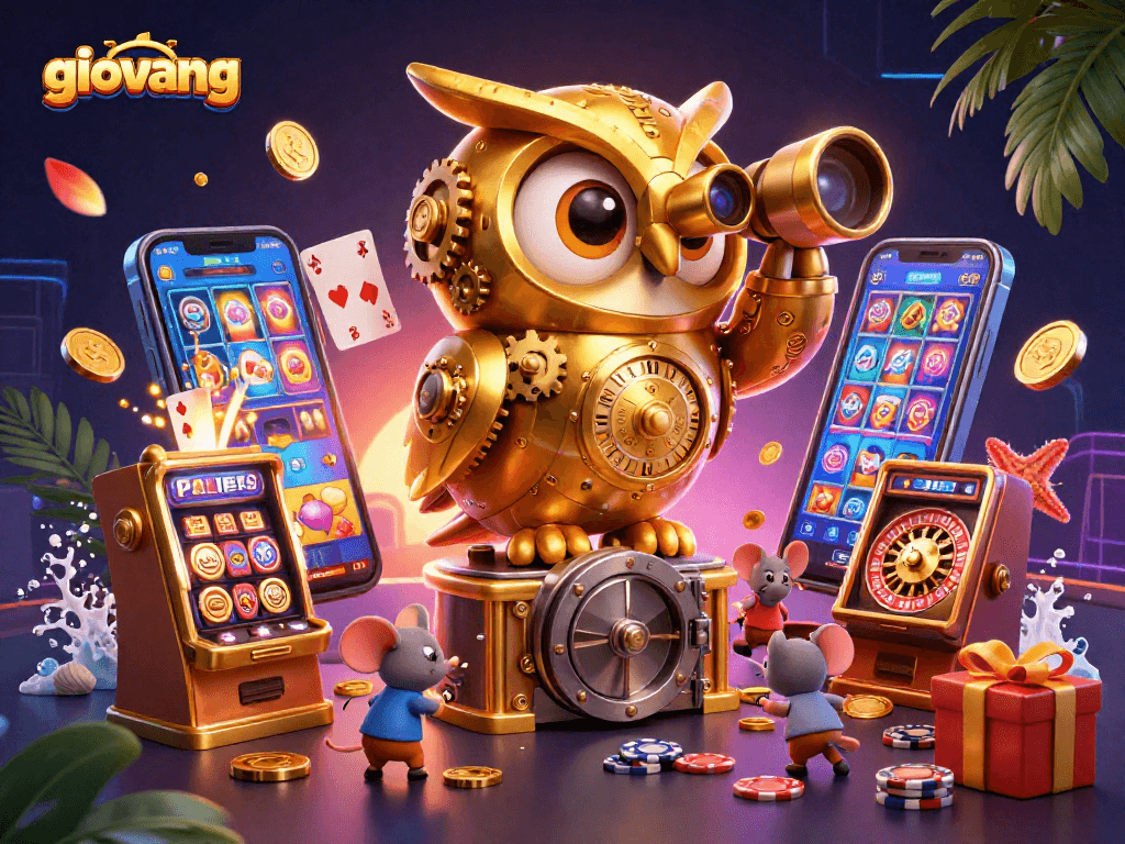 Experience giovang with a clockwork owl and animated gameplay capturing vibrant casino energy.