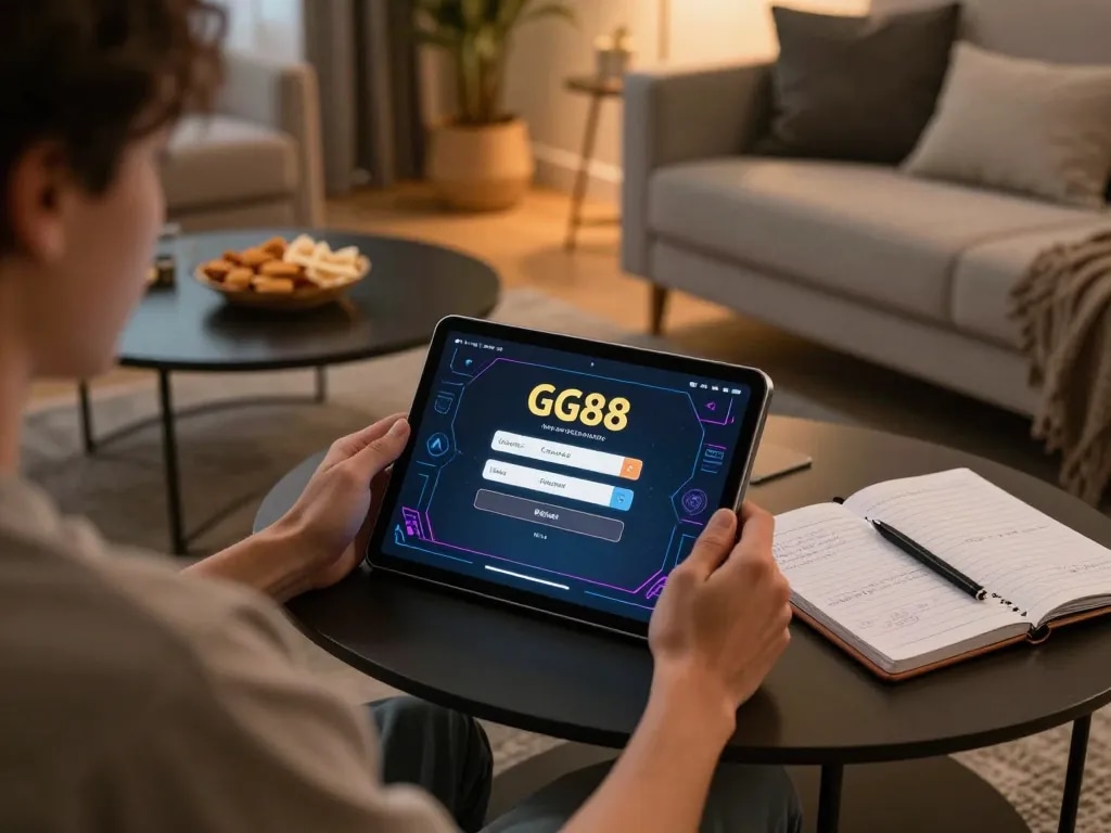 Engaging GG88 đăng nhập interface on tablet during strategic online gaming session.