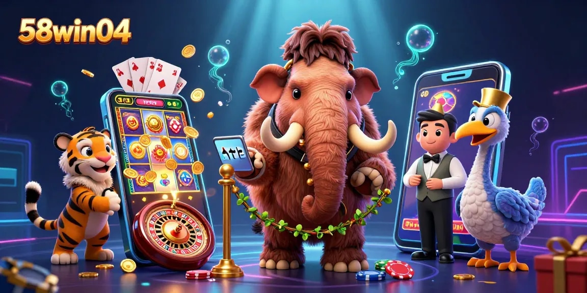 Experience the thrilling casino environment of 58win04 with vibrant characters and rich gaming elements.