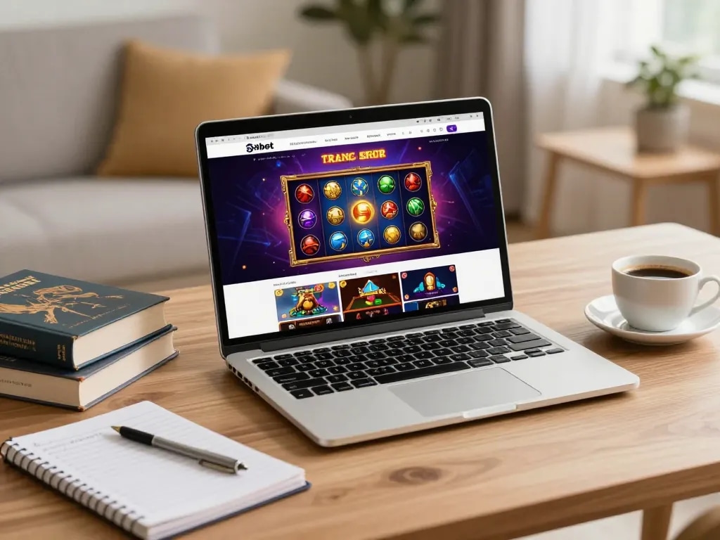 Player exploring exciting games on trang chủ shbet website in a cozy home office.