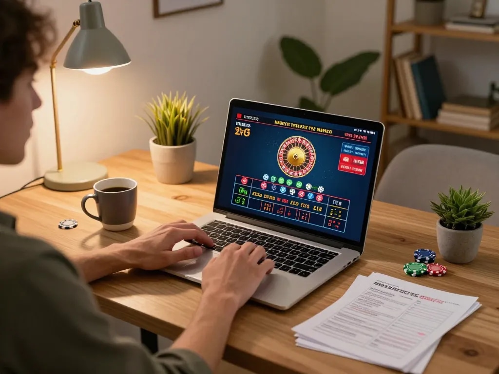Engage at SHBET .COM with an online roulette game in a cozy home setting, emphasizing strategic gameplay.